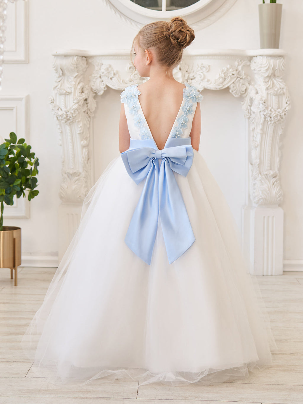Vestido de princesa/de princesa con flores 3D de tul hasta el suelo, color marfil, para niña de las flores 