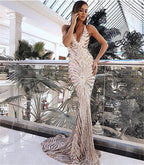Elegante vestido de fiesta de encaje con lentejuelas y espalda descubierta 