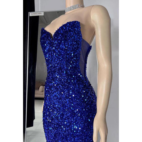 Robe de soirée charmante à col en V, sans manches, à paillettes et à lacets