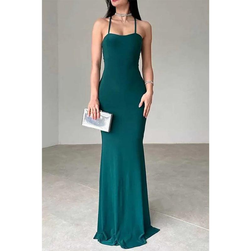 Vestido de fiesta de graduación de noche, ajustado, con tirantes finos, sin mangas y cordones 