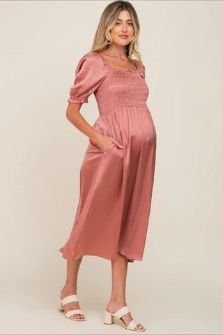 6107#Vestido de maternidad de manga corta abullonada para baby shower 