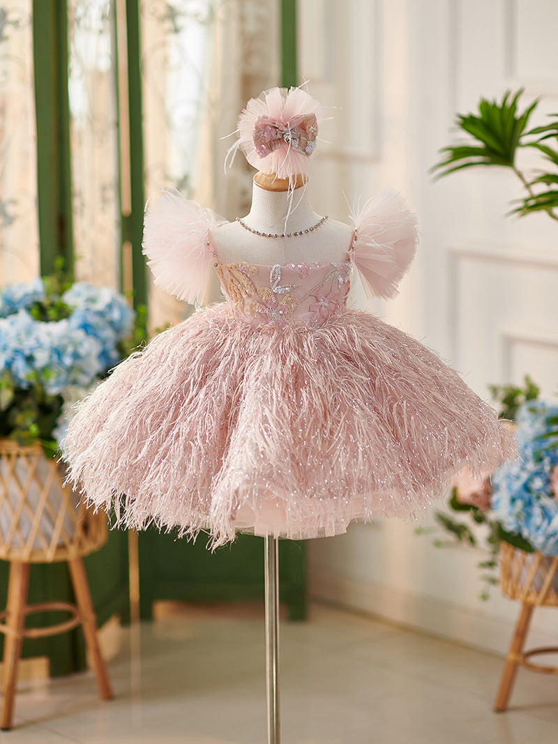 Vestido de bebé niña con elegantes adornos de mariposas rosas 