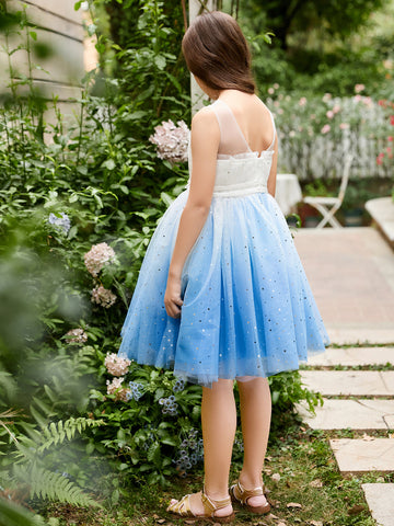 Vestido de princesa/vestido de tul azul hasta la rodilla para niña de las flores 