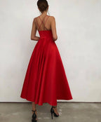 Vestido de fiesta rojo con tirantes finos, sin mangas, para baile de graduación