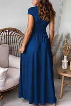 Elegante vestido de noche liso con escote en V y abertura (7 colores) 