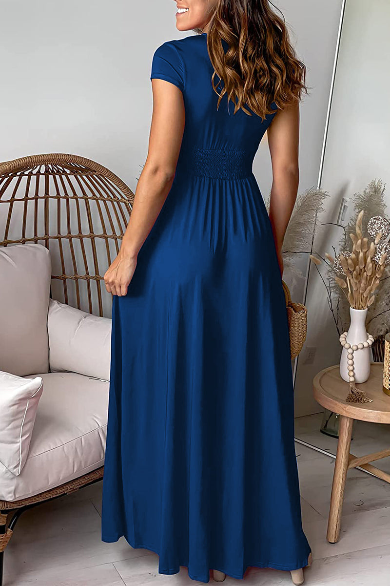 Elegante vestido de noche liso con escote en V y abertura (7 colores) 