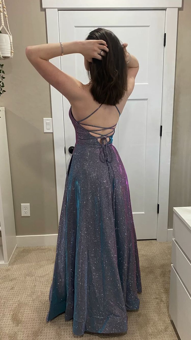 Vestido de noche de tirantes finos corte A, vestido de fiesta brillante Y426