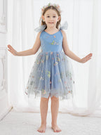 Vestido de niña pequeña de las flores, corte en A, sin mangas, de tul bordado floral. 