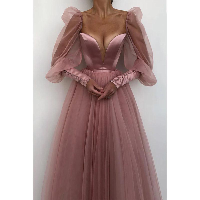 Plunging V-neck Long Sleeves Formal Party Dress Sweet