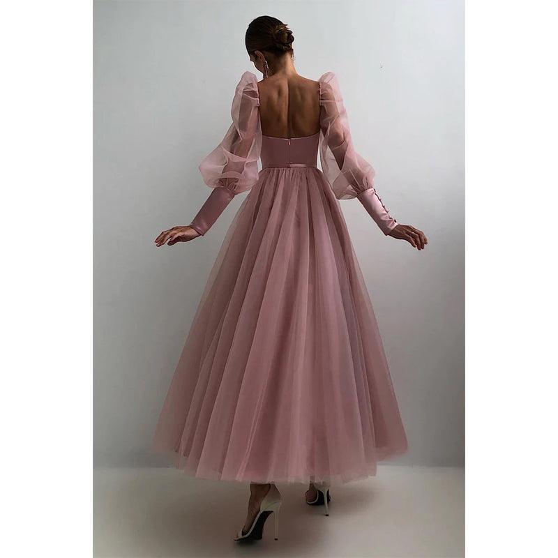 Plunging V-neck Long Sleeves Formal Party Dress Sweet