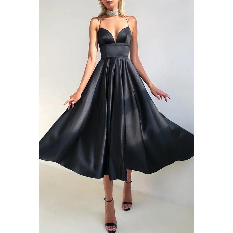 Robe de soirée simple à bretelles spaghetti et col en V 