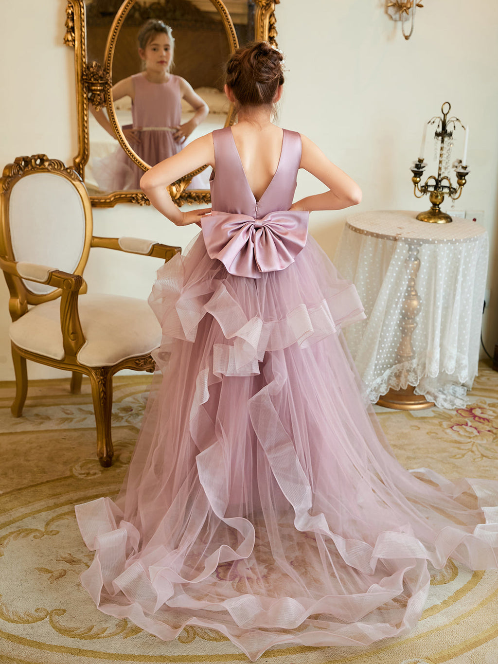 Vestido de princesa/vestido de princesa de satén y tul para niña de las flores 
