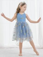 Vestido de niña pequeña de las flores, corte en A, sin mangas, de tul bordado floral. 