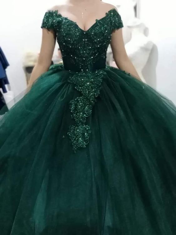 Robe de bal verte pour quinceañera, épaules dénudées, en tulle, référence Y297