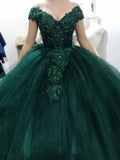 Robe de bal verte pour quinceañera, épaules dénudées, en tulle, référence Y297