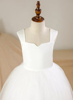 Vestido de princesa/vestido de princesa de satén y tul hasta los tobillos para niña de las flores 