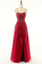 Robe de bal longue en tulle lavande avec dentelle
