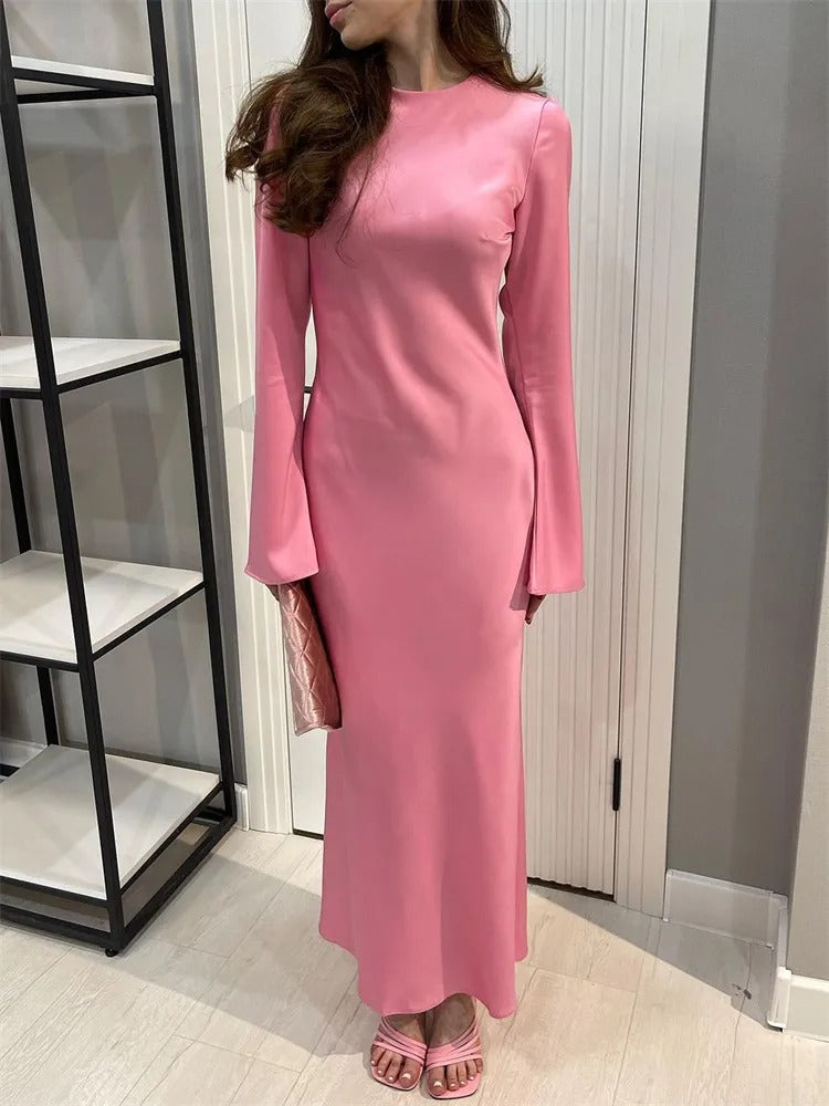 TARUXY Stain Slim Maxi Dresses For Women Elegant Solid Party Evening Dress Women's High Waist Luxury Femme Autumn Fashion Dress
