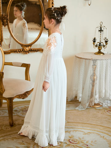 A-line Chiffon Floor-length Ivory First Communion Dress