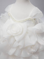 Vestido de organza con flores 3D hasta la rodilla para fiesta de primer cumpleaños de niña 