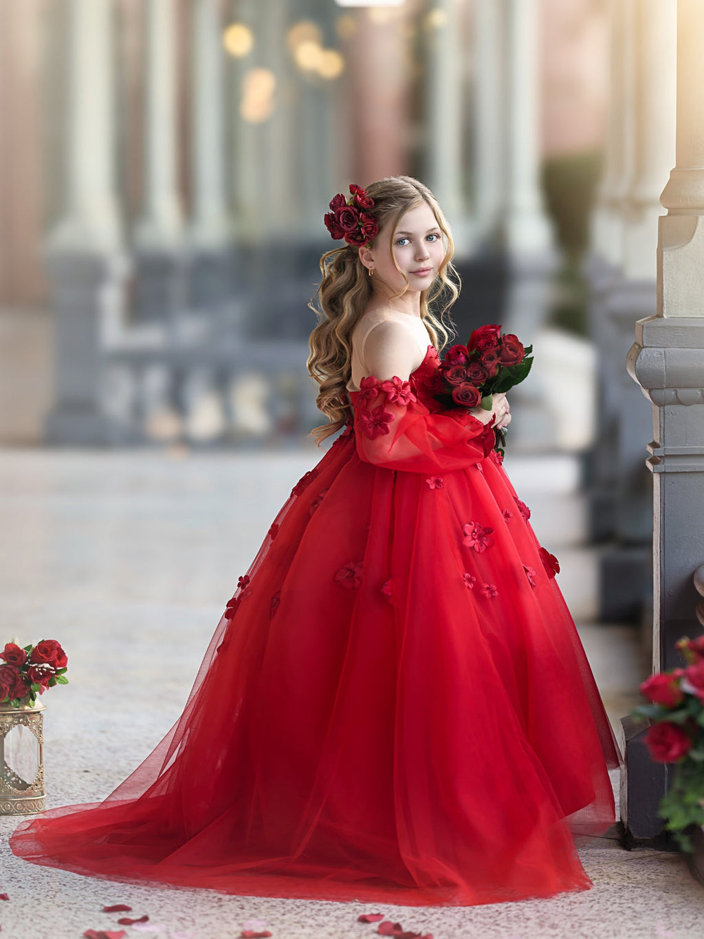 Vestidos de princesa con flores en 3D para niña 