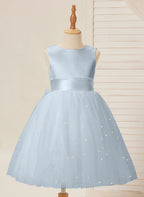 Vestido de princesa/vestido de princesa de satén y tul hasta la rodilla para niña de las flores 