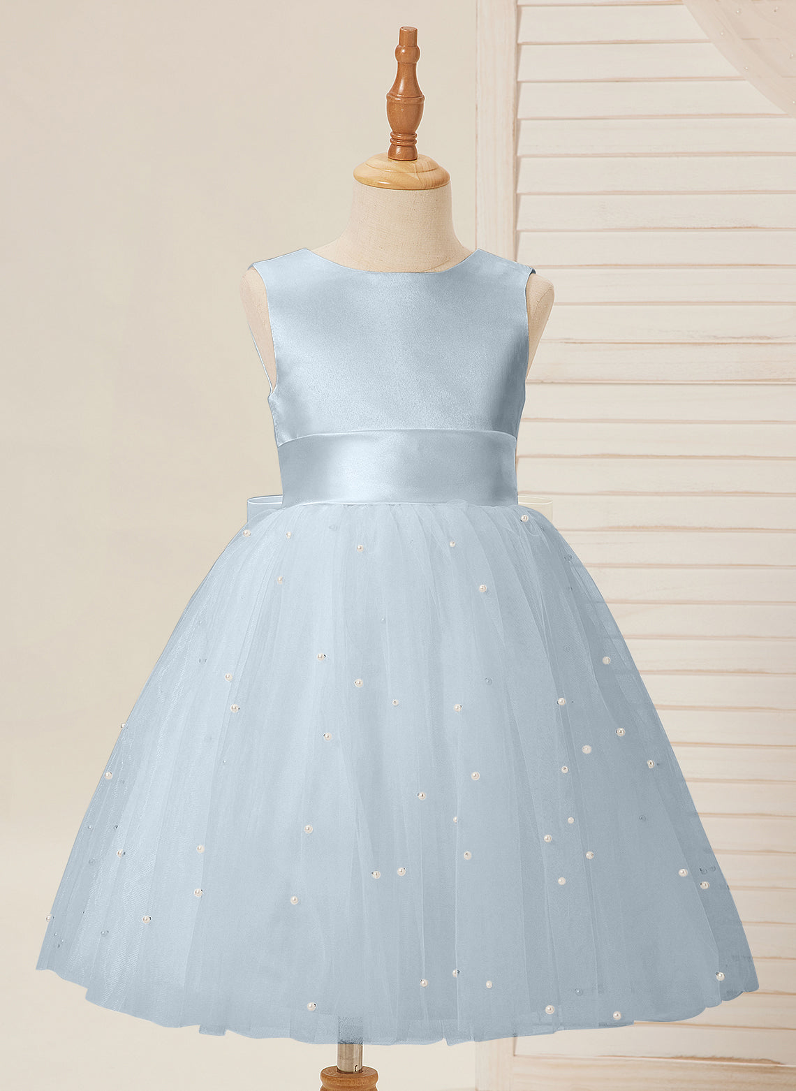 Vestido de princesa/vestido de princesa de satén y tul hasta la rodilla para niña de las flores 