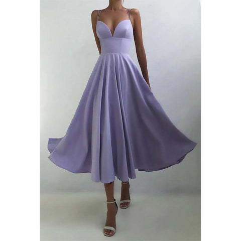 Robe de soirée simple à bretelles spaghetti et col en V 