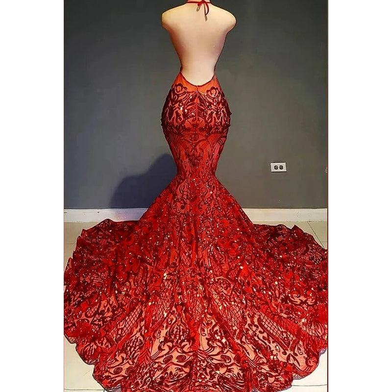 Vestido de fiesta sexy y atractivo con tirantes finos, escote en V profundo, sin mangas, corte sirena, espalda descubierta y lentejuelas