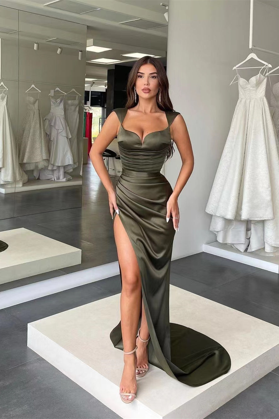 Long Mermaid Sweetheart Satin Prom Dress with Split
