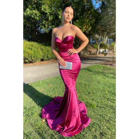 Sweetheart Elastic Satin Mermaid Prom Dress Long