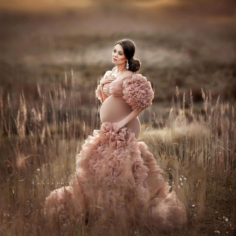 Vestidos de novia y maternidad con volantes florales, abertura sexy, mangas abullonadas, elásticos, hechos a medida, estilo sirena, para fiesta.