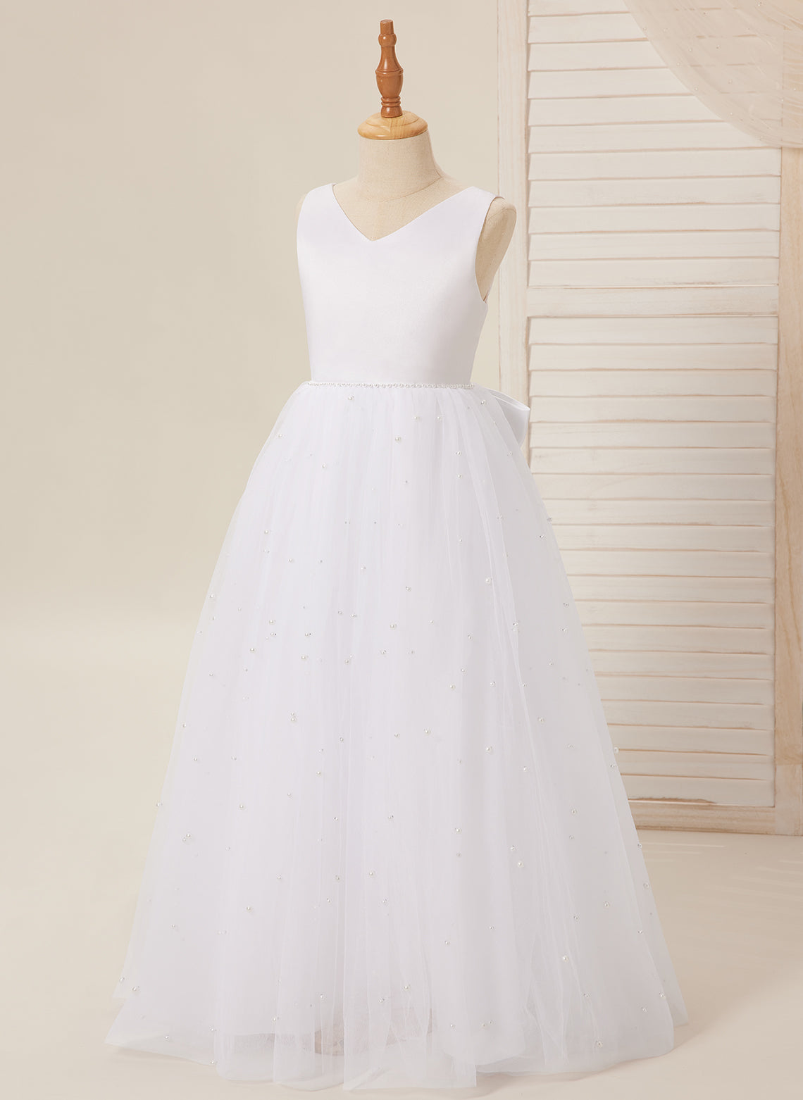 Elegante vestido de princesa de satén y tul para niña de las flores 