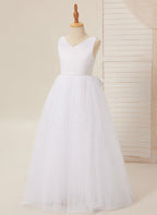 Elegante vestido de princesa de satén y tul para niña de las flores 