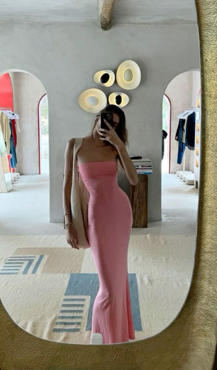 Vestido largo de fiesta rosa sin tirantes, estilo tubo, sexy, de noche, Y7514
