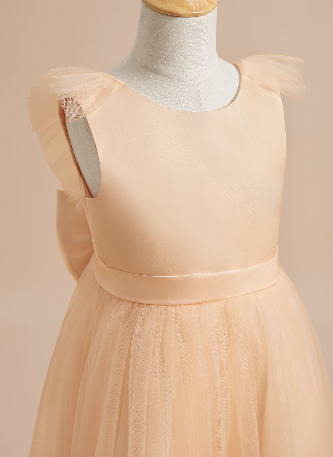 Vestido de niña de las flores de corte A, de satén y tul, hasta la rodilla 