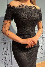 Magnifique robe de bal noire bustier à épaules dénudées