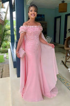 Magnifique robe colonne en dentelle pour la mère de la mariée, robe de demoiselle d'honneur rose sans manches à épaules dénudées ornée d'appliqués