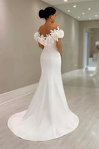 Fabuleuse robe de mariée blanche sirène en satin, sans manches, épaules dénudées