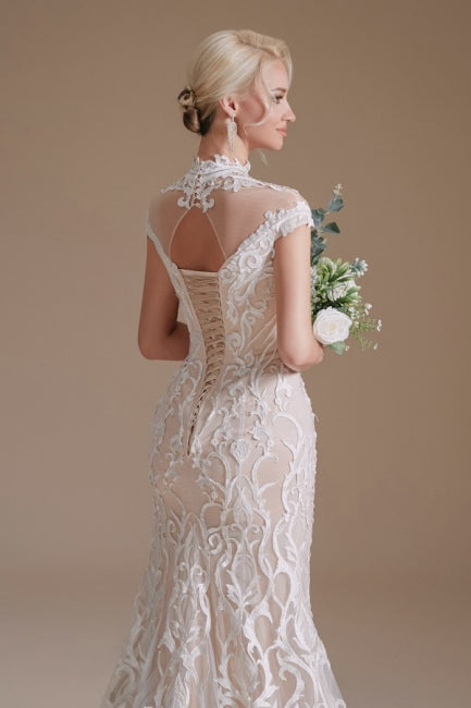 Fabulosos vestidos de novia de encaje hasta el suelo, corte sirena, sin mangas y con hombros descubiertos, estampado. 