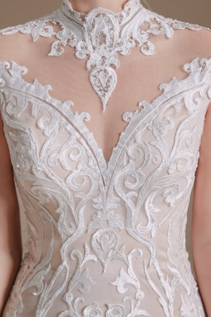 Fabulosos vestidos de novia de encaje hasta el suelo, corte sirena, sin mangas y con hombros descubiertos, estampado. 