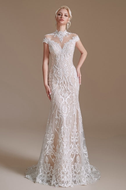 Fabulosos vestidos de novia de encaje hasta el suelo, corte sirena, sin mangas y con hombros descubiertos, estampado. 