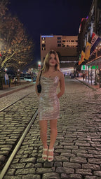 Vestido de fiesta de Nochevieja con tirantes finos y lentejuelas, vestido ajustado para baile de bienvenida Y479