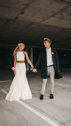 Robe de bal sirène deux pièces en dentelle blanche, robe de soirée élégante Y489