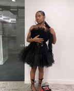 Robe mini princesse en tulle pour femme, à volants et résille, idéale pour les fêtes, les bals de promo, les mariages et les soirées féériques. Robe tutu noire de style féerique pour un bal de fin d'année (Y512).