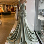 Robe de bal verte, robe de bal bustier, robe de bal plissée, robe de bal ornée de cristaux, robe de soirée perlée, nouveauté robe de bal Y517