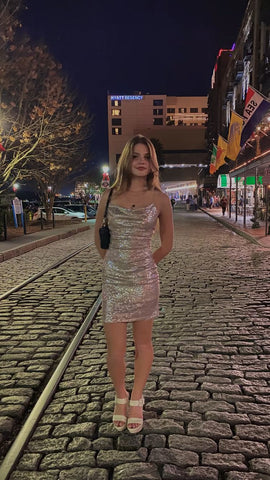 Vestido de fiesta de Nochevieja con tirantes finos y lentejuelas, vestido ajustado para baile de bienvenida Y479