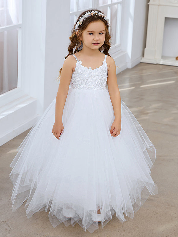 Vestido de baile/vestido largo de princesa de tul y encaje blanco (010145213) 