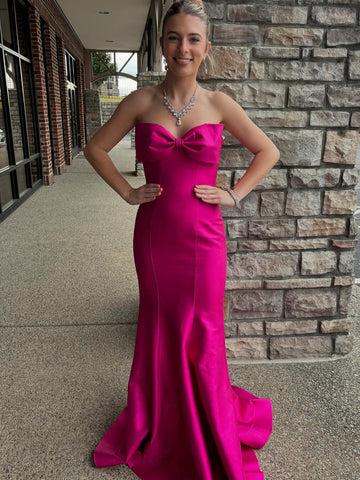 Faithe | Robe de soirée longue sirène bleu clair sans bretelles avec nœud