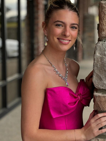 Faithe | Robe de soirée longue sirène bleu clair sans bretelles avec nœud